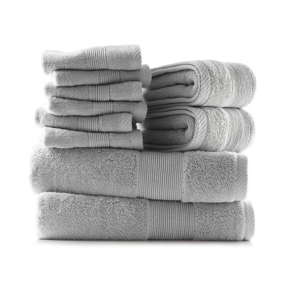 Hearth & Harbor From Macys 10pc Bath Towel Set in Grey, 100% Cotton‎ NEW